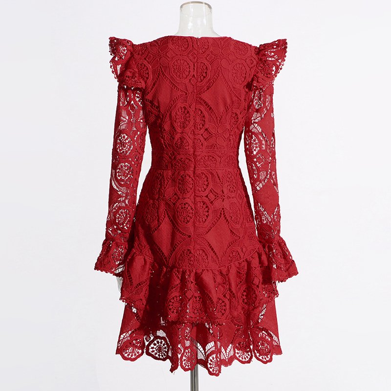 TWOTWINSTYLE 2024 Women Formal Solid Color Polyester Cotton Pearl Button Breathable Hollow out O Neck Knee Length Dresses