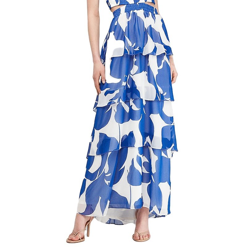 Vacation Style Ladies Sleeveless V Neck Cut Out Strap Cross Back Blue Floral Print Maxi Dress