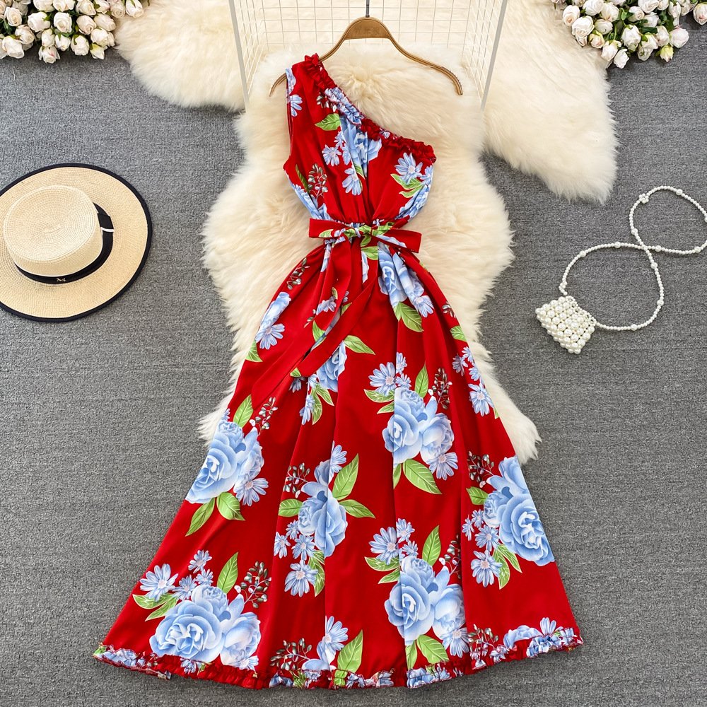 Summer Sleeveless Print Casual Dress Women High Waist Maxi A-Line Dress Ladies Elegant Dresses Clothes Women Wholesale