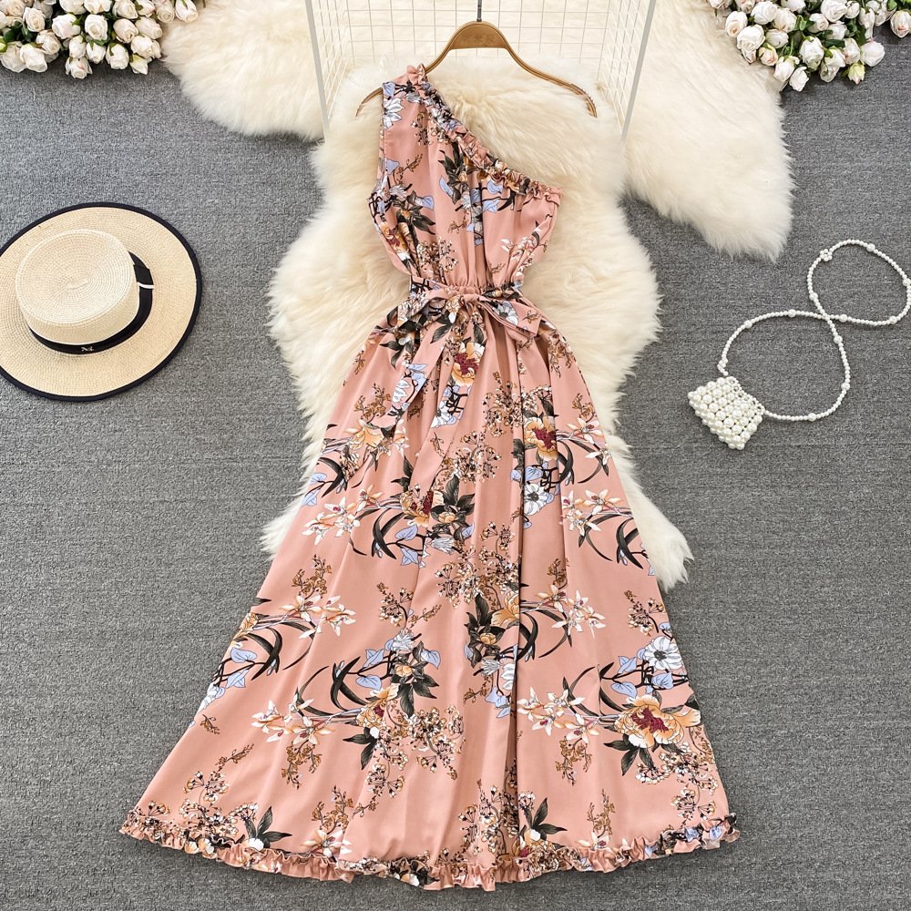 Summer Sleeveless Print Casual Dress Women High Waist Maxi A-Line Dress Ladies Elegant Dresses Clothes Women Wholesale