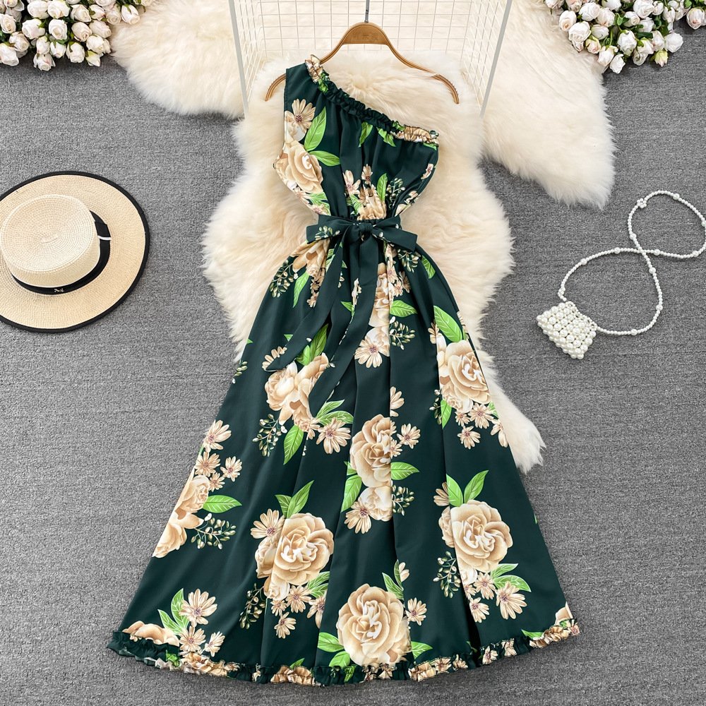 Summer Sleeveless Print Casual Dress Women High Waist Maxi A-Line Dress Ladies Elegant Dresses Clothes Women Wholesale