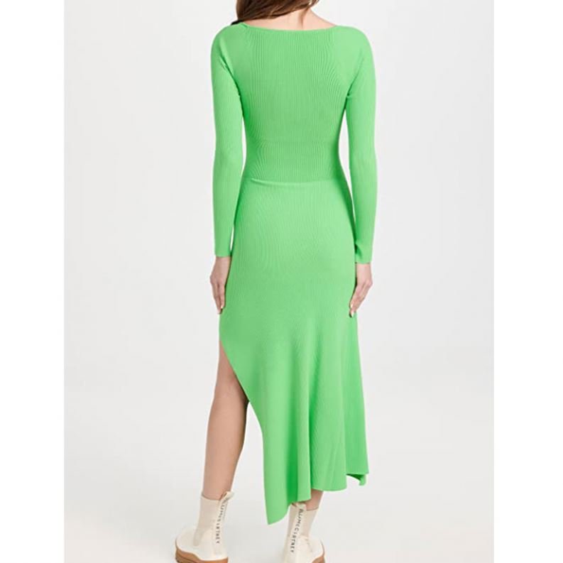 Spring Summer New Design Solid U-neck Long Sleeve Casual Ladies Long Knitted Dress