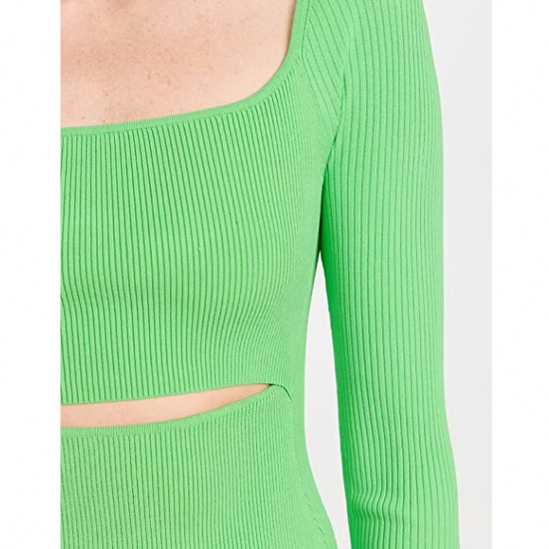 Spring Summer New Design Solid U-neck Long Sleeve Casual Ladies Long Knitted Dress