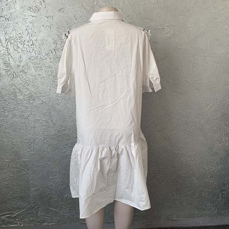 Fashion Turn Down Collar Blouse Spring Ruffles Short Dress Ladies Elegant A Line Summer White Office Dresses