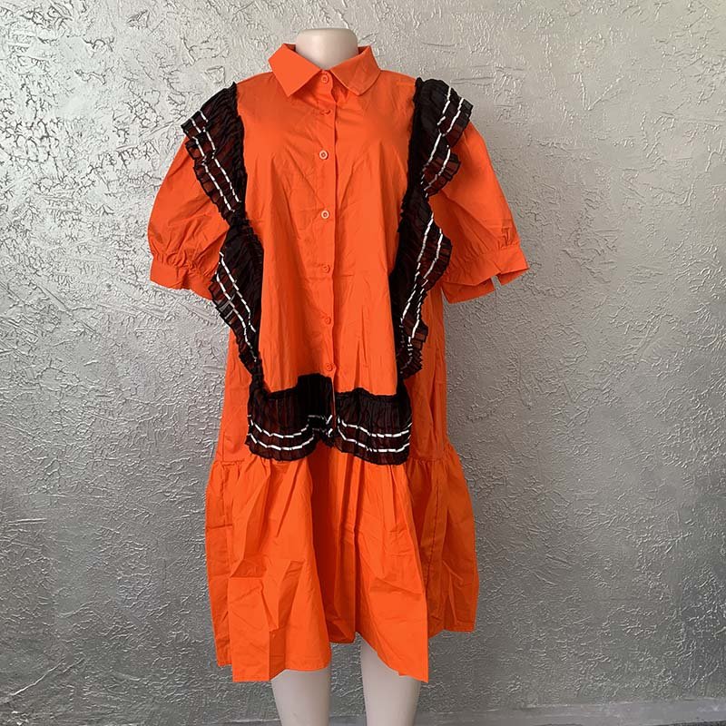 Fashion Turn Down Collar Blouse Spring Ruffles Short Dress Ladies Elegant A Line Summer White Office Dresses