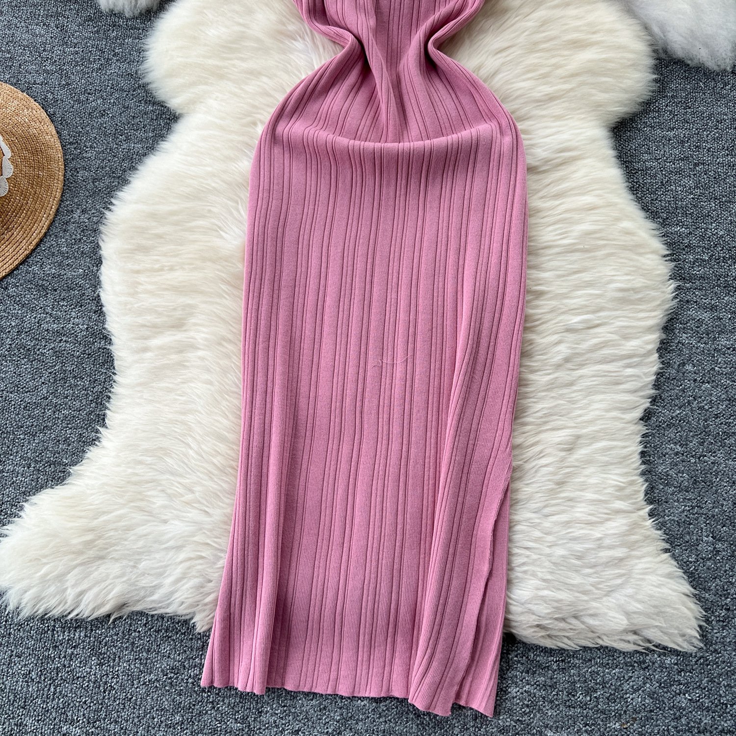 Summer Sleeveless Knit Dress Women High Waist Midi Sheath Dress Ladies Casual Dress