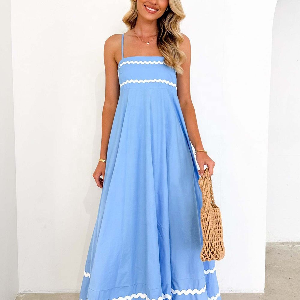 Casual Style Summer Women Sexy Sleeveless Backless Strapping Temperament Midi Slit Dress