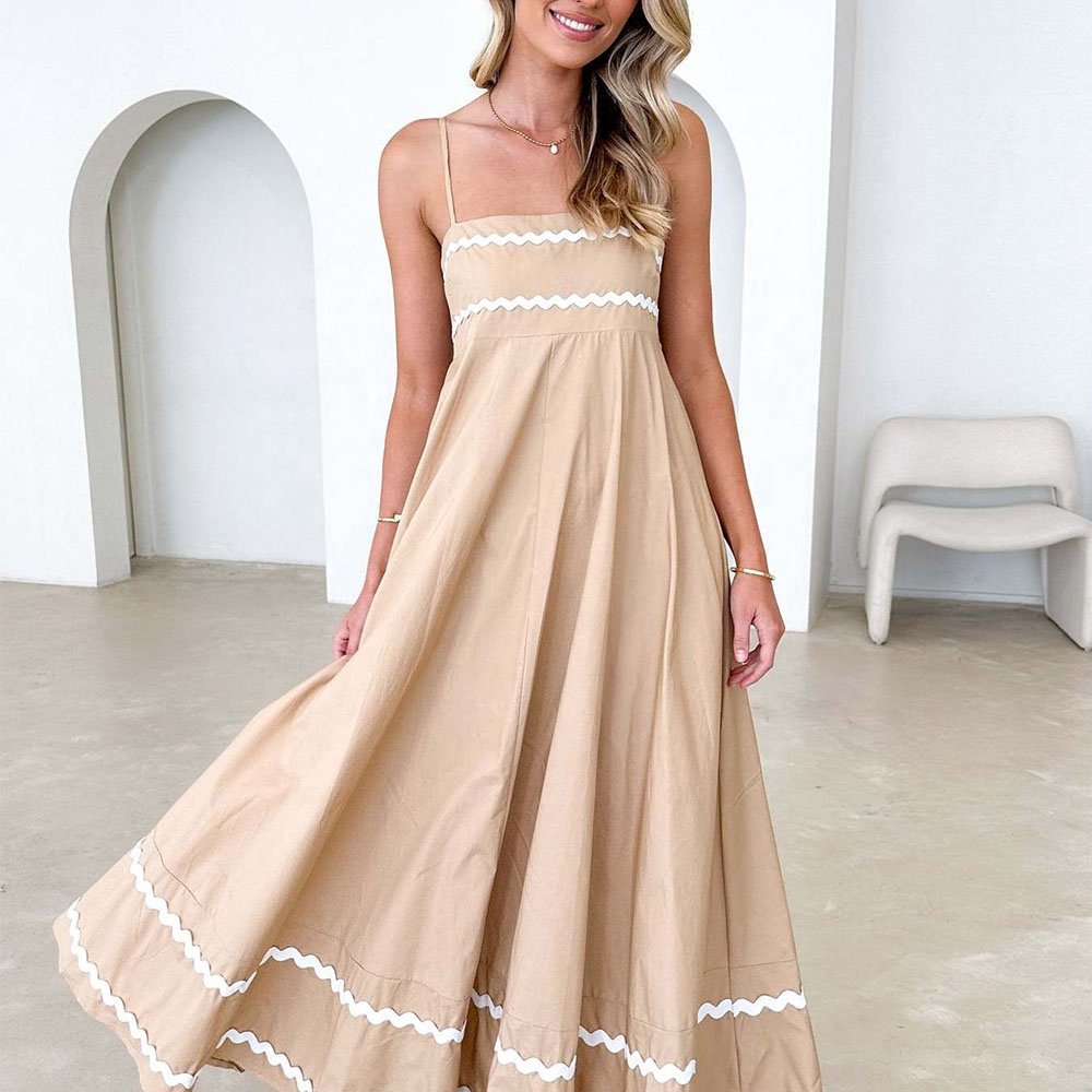 Casual Style Summer Women Sexy Sleeveless Backless Strapping Temperament Midi Slit Dress