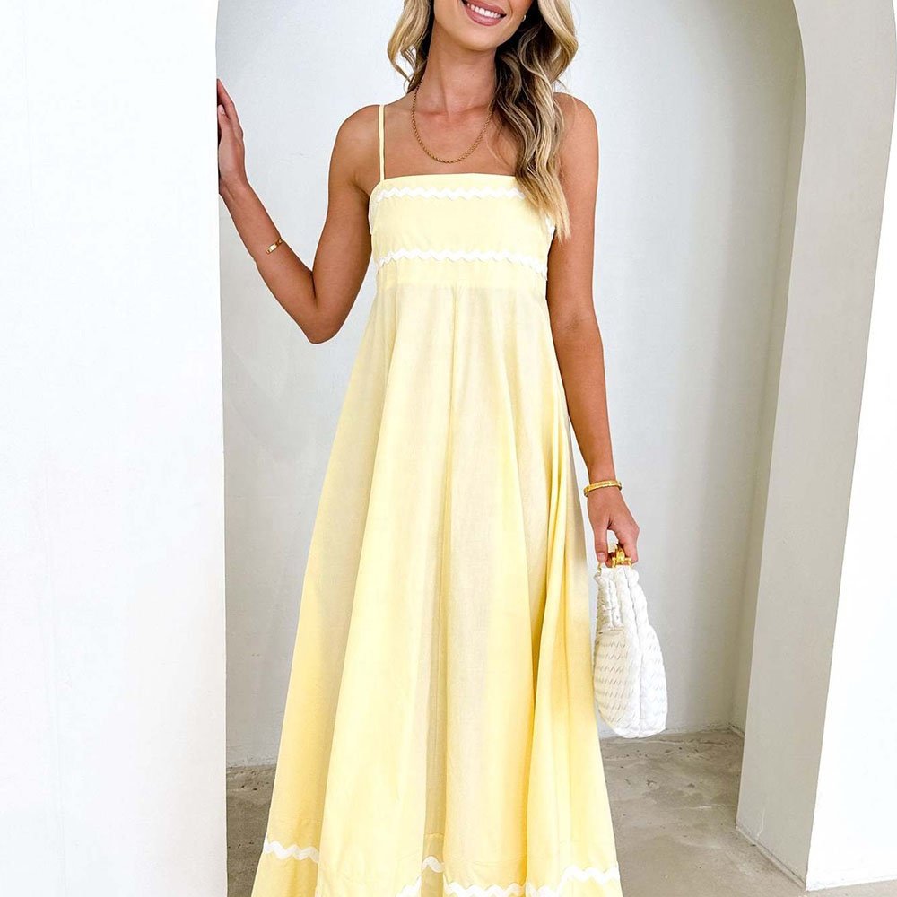 Casual Style Summer Women Sexy Sleeveless Backless Strapping Temperament Midi Slit Dress