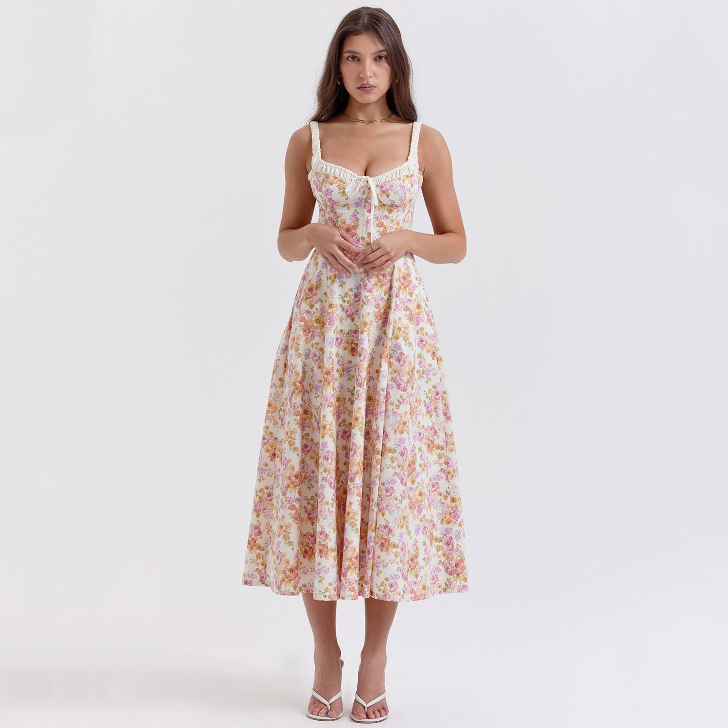 Lady Casual Dresses New 2024 Summer Dress Sexy Sleeveless Floral Dresses Women Chic