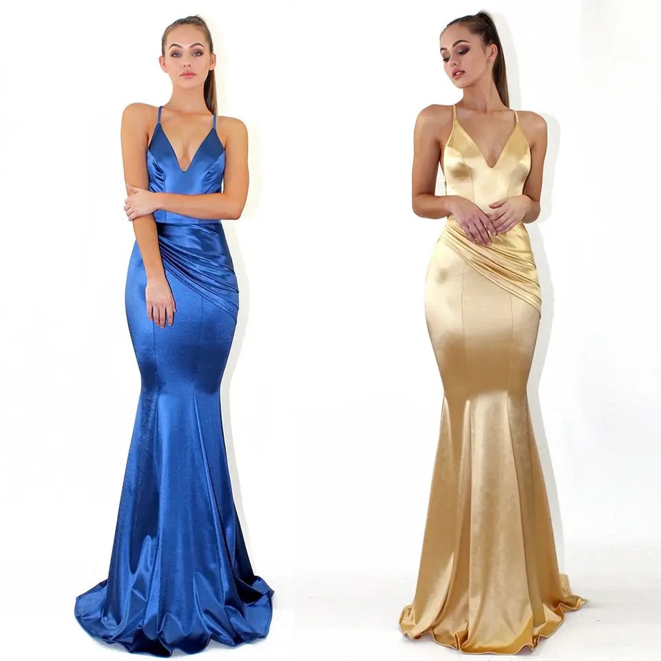 Hot selling sexy high-end deep V open back fishtail dress in Europe and America buttocks wrapped fashionable floor sweeping dres