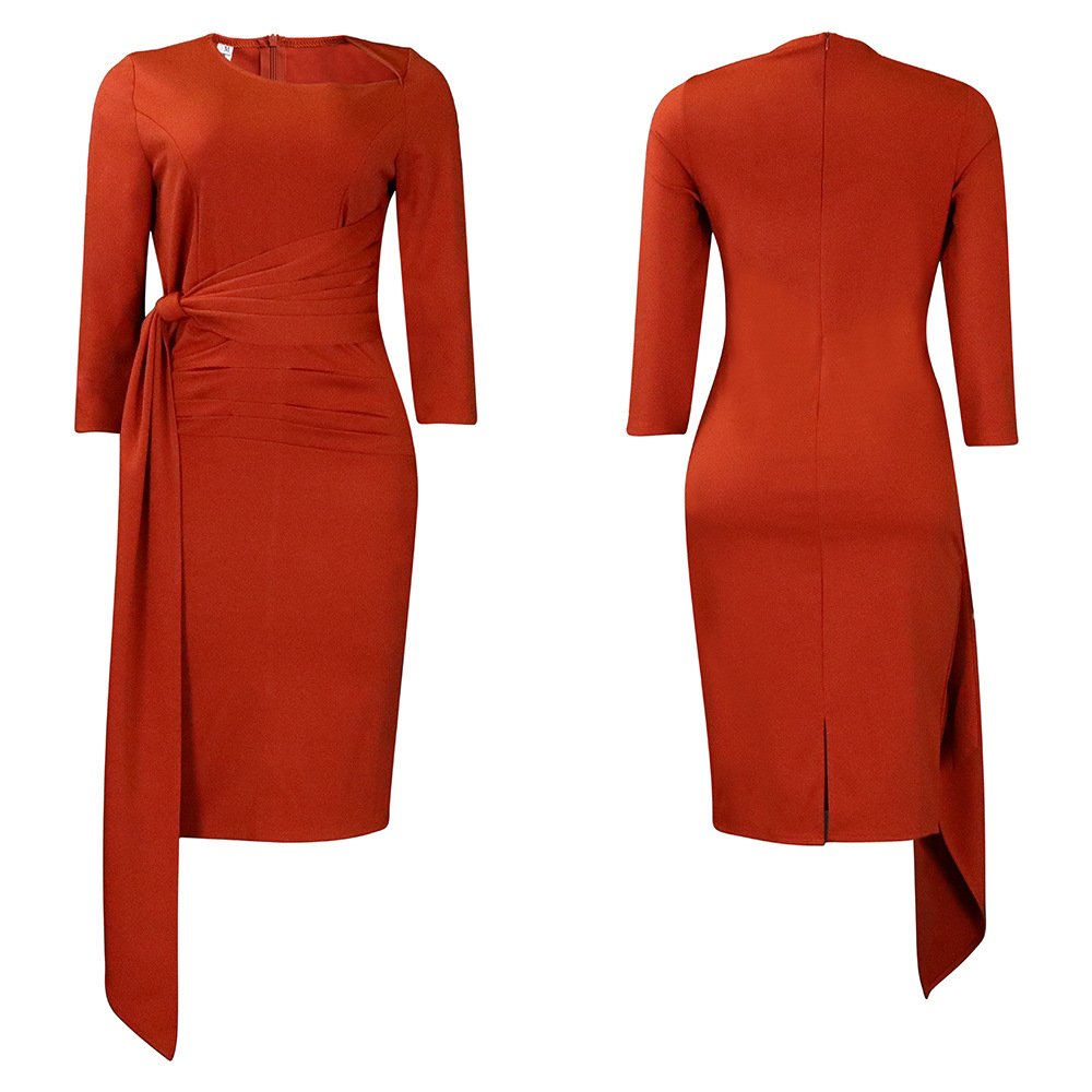 New Arrivals Plus Size Women's Fashion Dress Solid Strap Waist Wrinkle Wrap Hip Casual Dress
