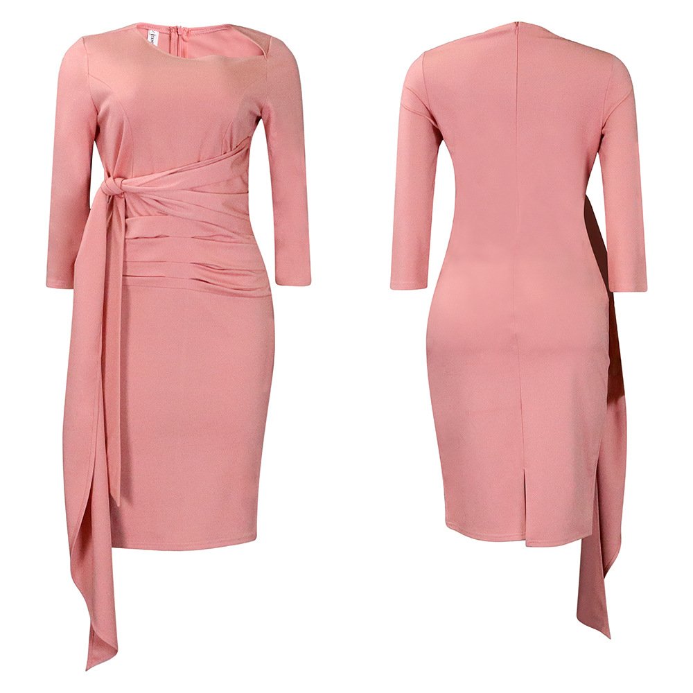 New Arrivals Plus Size Women's Fashion Dress Solid Strap Waist Wrinkle Wrap Hip Casual Dress