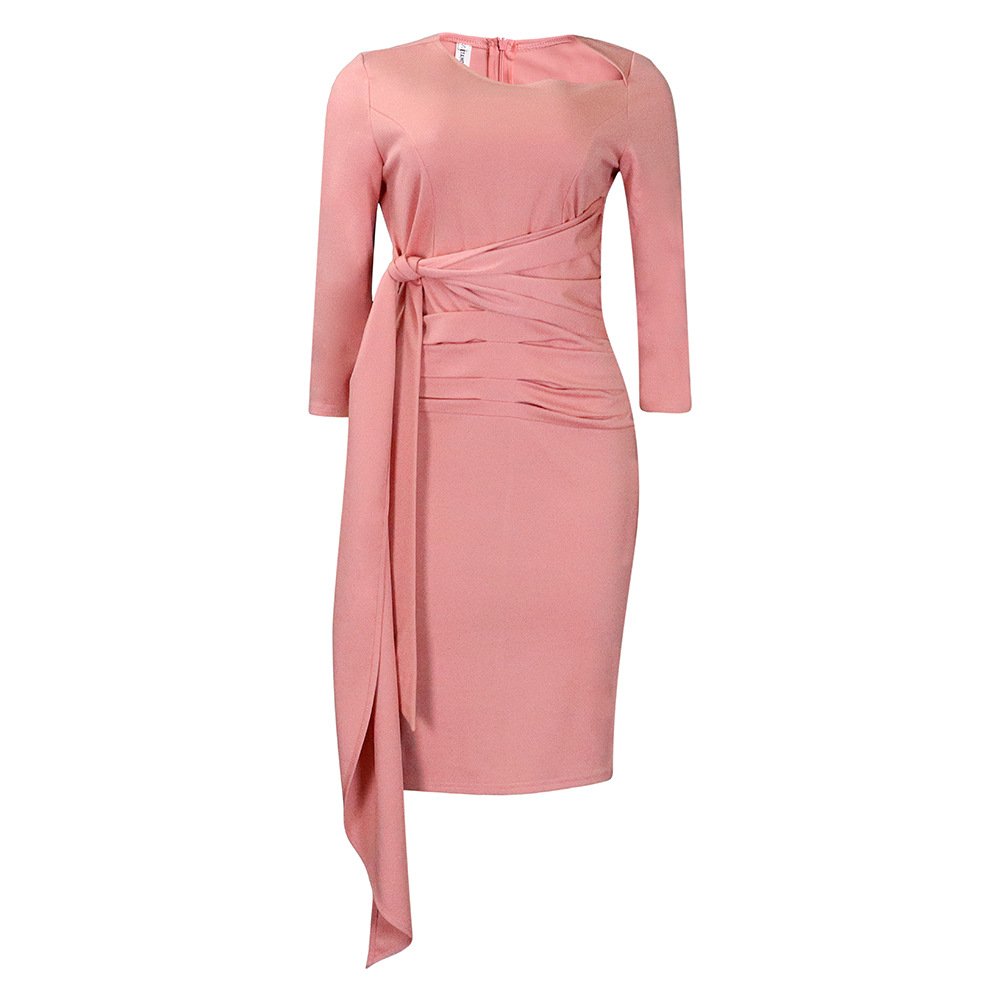 New Arrivals Plus Size Women's Fashion Dress Solid Strap Waist Wrinkle Wrap Hip Casual Dress