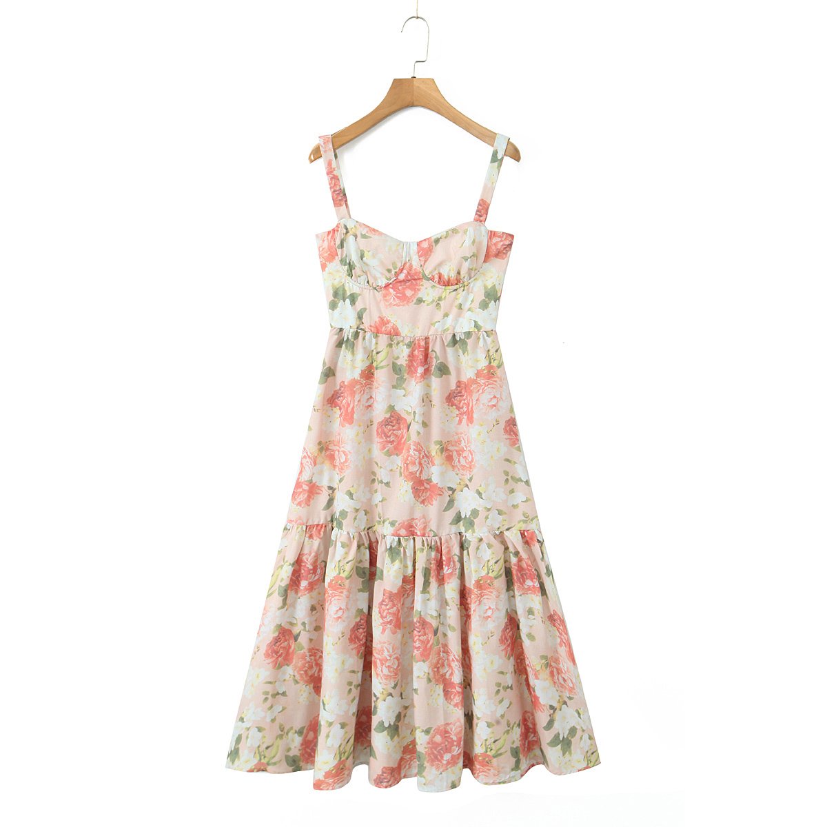 2 colorway floral print multi color shoulder strap casual fashion cotton long slip dress for women