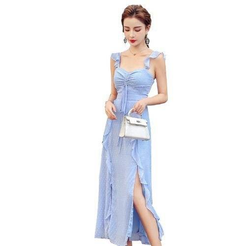 2024 Manufacturers In Stock Casual Korean Elegant Clothes Modest Fashion High-Waisted Sexy Slit Hemline Women's Dresses