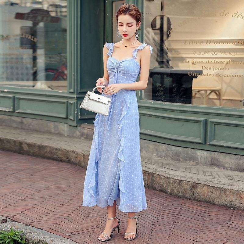 2024 Manufacturers In Stock Casual Korean Elegant Clothes Modest Fashion High-Waisted Sexy Slit Hemline Women's Dresses