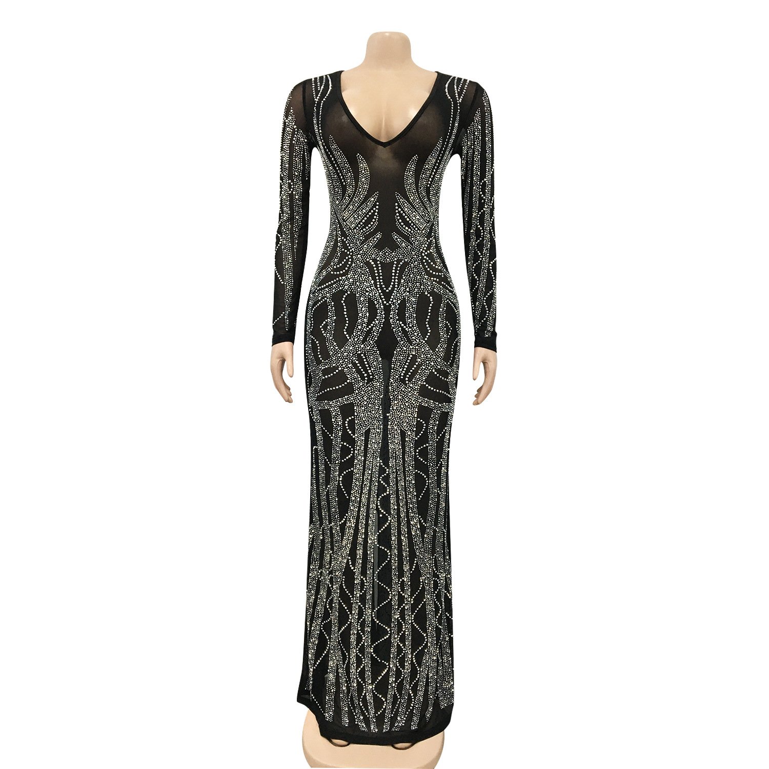 2022 New Design Sexy Hot Diamond Evening Dresses Fashion Sexy V-neck Casual Dress Mesh Shiny Women's Dress Long Skirt
