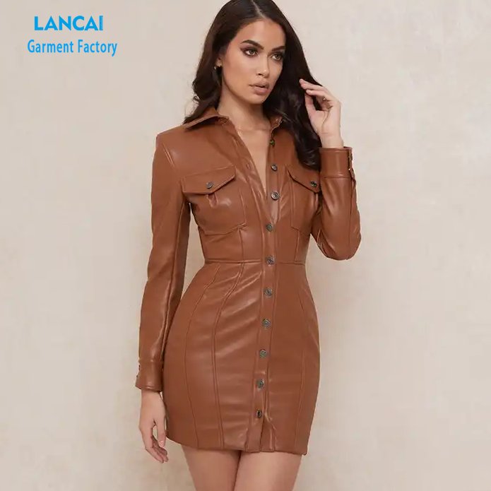 Clothing Manufacturers Custom High Quality Womens Mini Sexy Dress Sexy Ladies Vintage Leather Casual Dresses