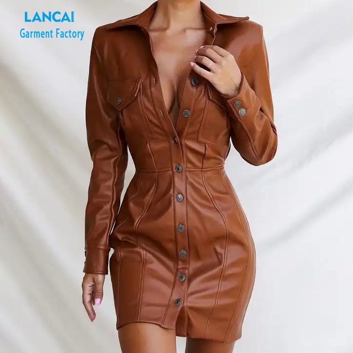 Clothing Manufacturers Custom High Quality Womens Mini Sexy Dress Sexy Ladies Vintage Leather Casual Dresses