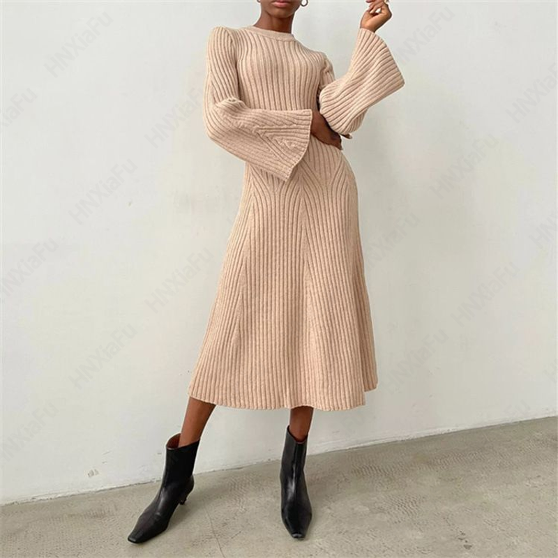 2024 Fashion New Knitwear Manufacturers Custom Spring Fall Green Elegant Casual Wool Blend Dresses Women European Sweater Knit D