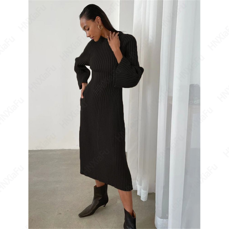 2024 Fashion New Knitwear Manufacturers Custom Spring Fall Green Elegant Casual Wool Blend Dresses Women European Sweater Knit D