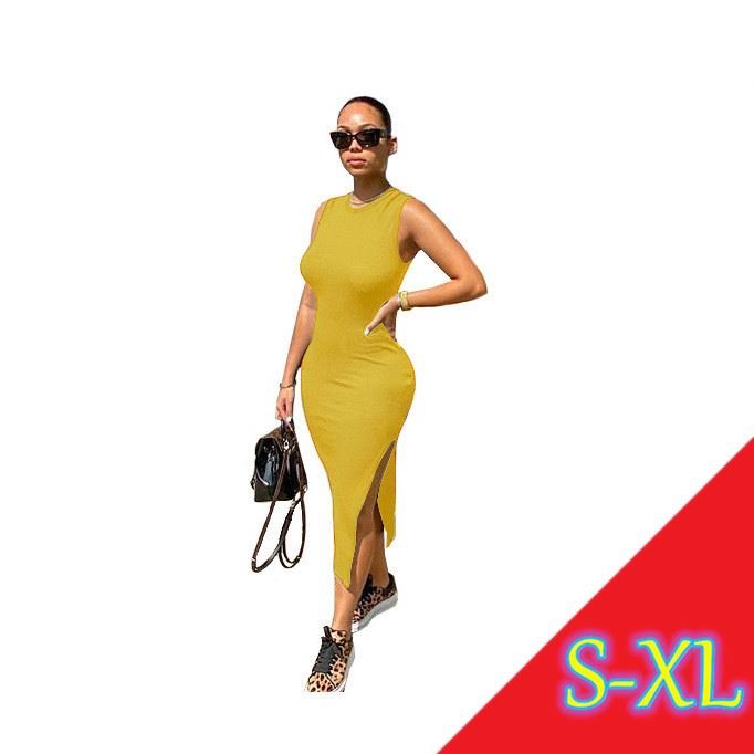 MISSQ K2012 2022 arrivals Summer solid sleeveless party club sexy bodycon midi plus size slit dresses women casual fitness clothing