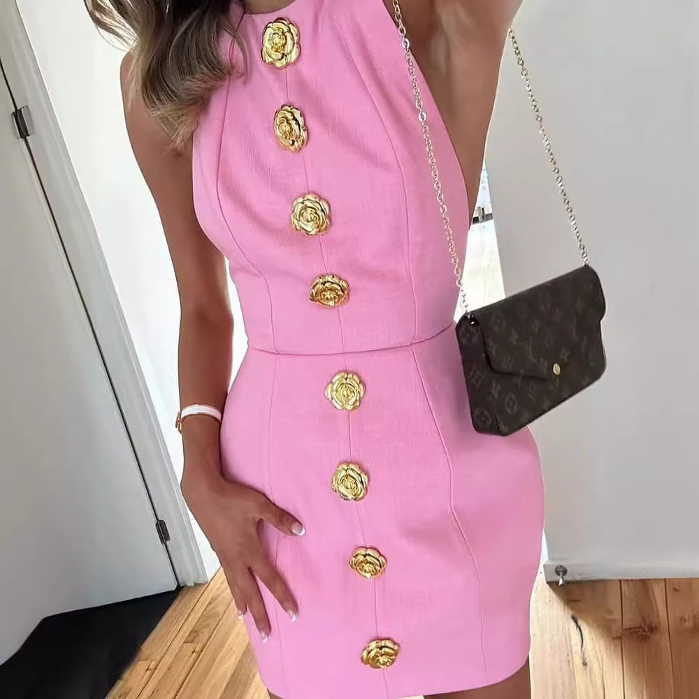 Wholesale fashion elegant sleeveless sweet dress casual backless short dresses women lady elegant