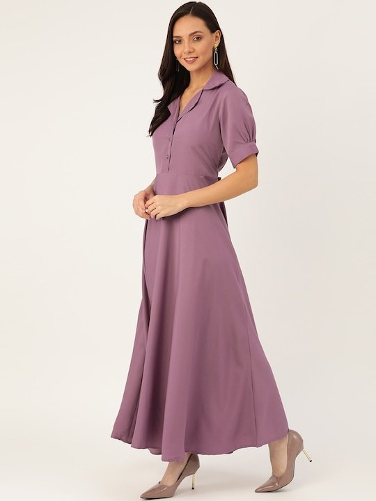 2024 New arrival Puff Short sleeve Women Casual Dress Ladies collar Neck Elegant Button Up Long Dresses with high quality