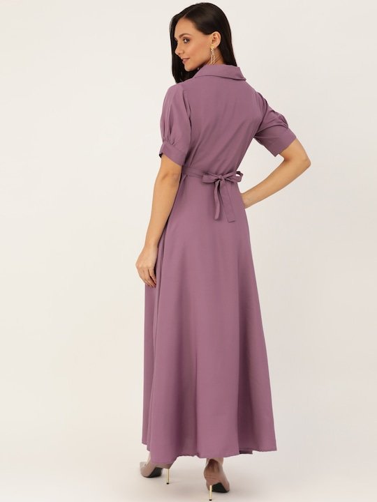 2024 New arrival Puff Short sleeve Women Casual Dress Ladies collar Neck Elegant Button Up Long Dresses with high quality
