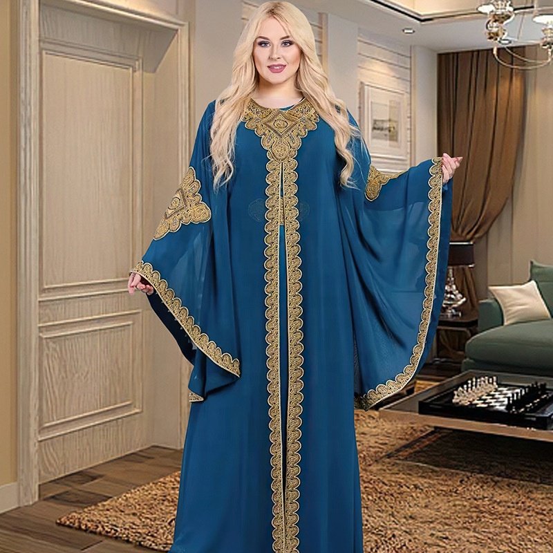 Plus Size Two Piece African Dress 2023 Traditional Gold Embroidery Clothing Dubai Abaya Islam Kaftan Abaya Loose Muslim Robe