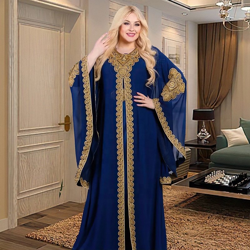 Plus Size Two Piece African Dress 2023 Traditional Gold Embroidery Clothing Dubai Abaya Islam Kaftan Abaya Loose Muslim Robe