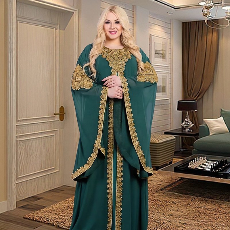 Plus Size Two Piece African Dress 2023 Traditional Gold Embroidery Clothing Dubai Abaya Islam Kaftan Abaya Loose Muslim Robe