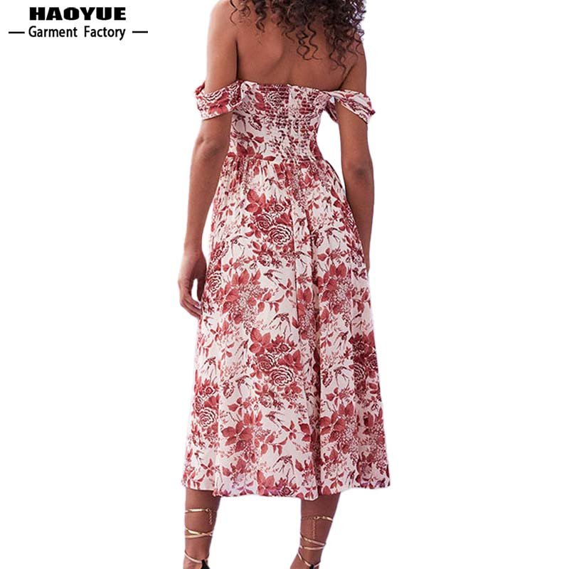 Manufacturers Custom Women Clothing Casual Dresses Girls Off Shoulder Floral Print Sexy Dress For Women