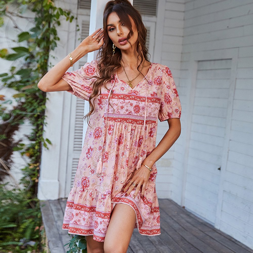 New Casual Dresses Bohemian Casual Mini Holiday Dress Summer Printed Chic Dress