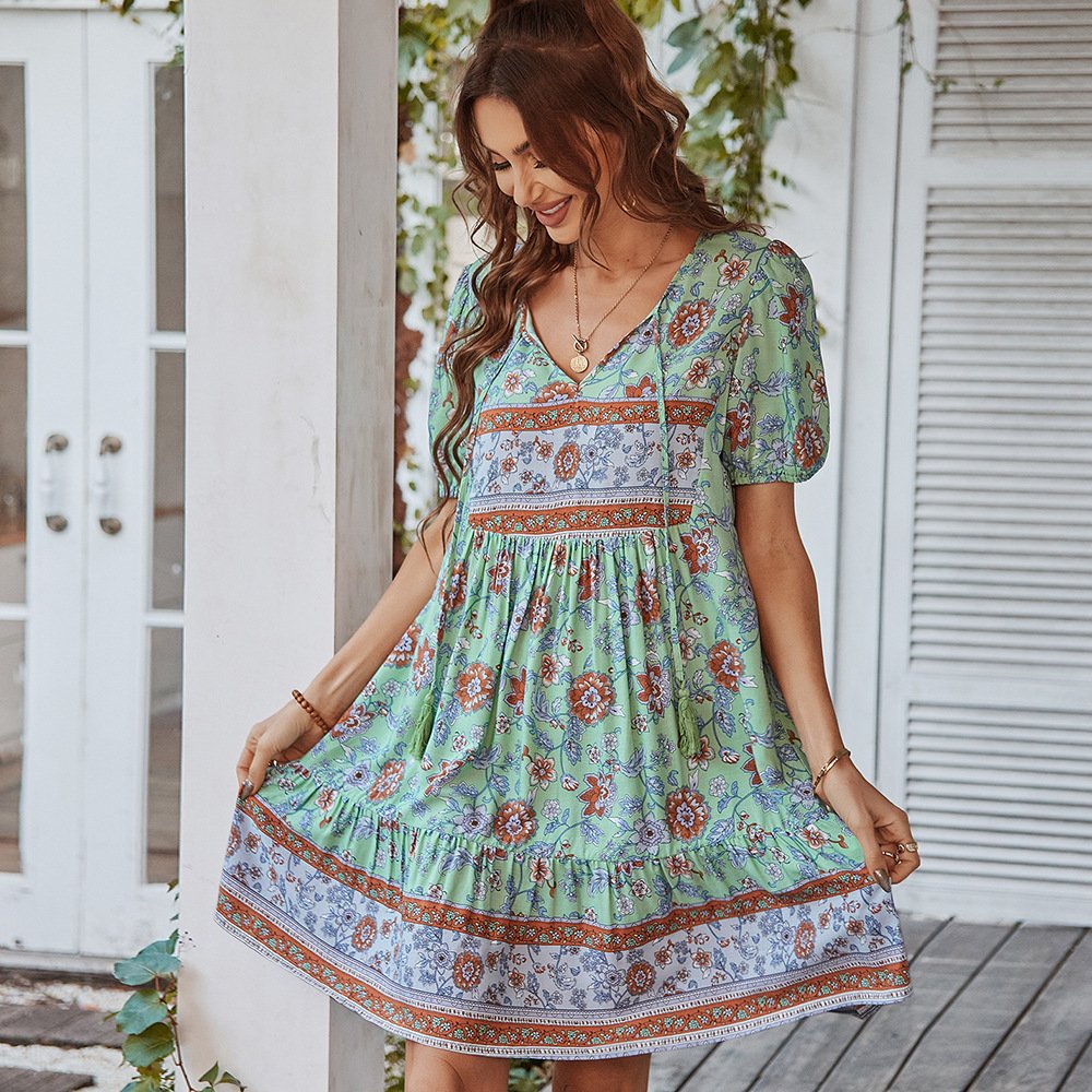 New Casual Dresses Bohemian Casual Mini Holiday Dress Summer Printed Chic Dress