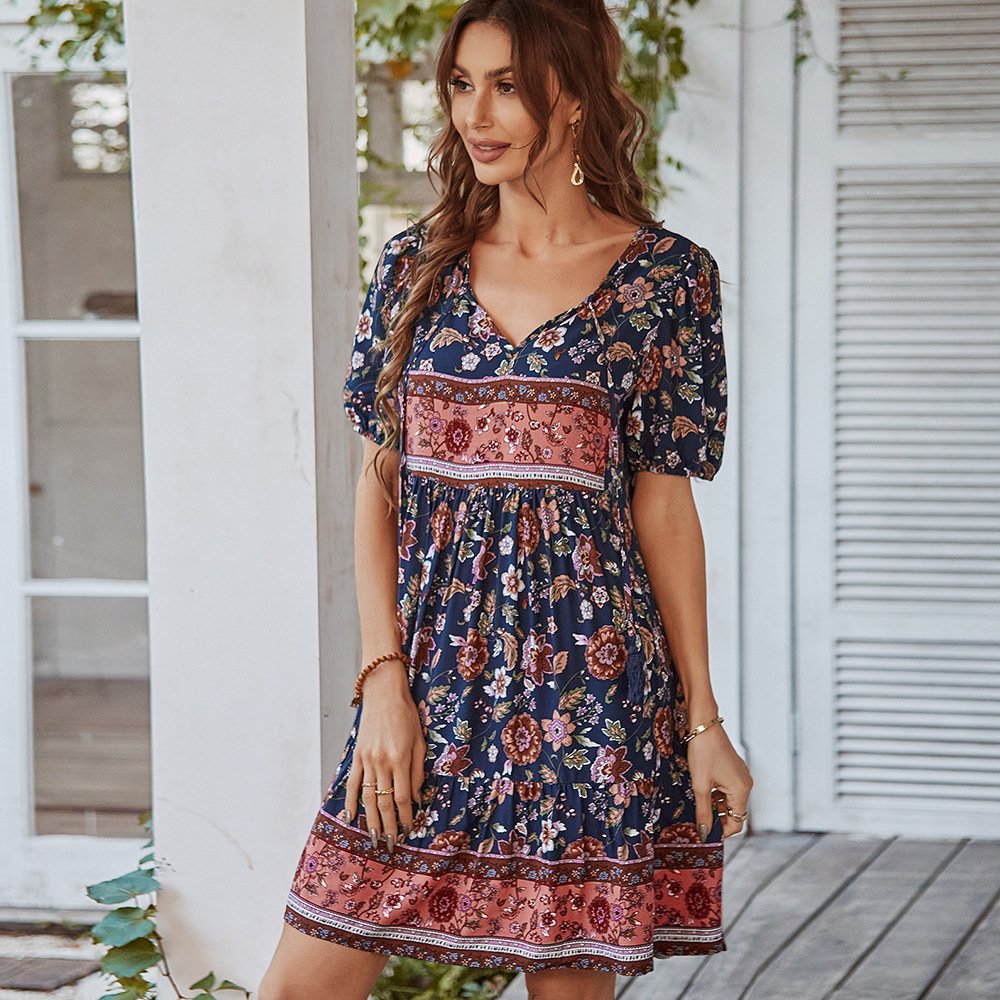New Casual Dresses Bohemian Casual Mini Holiday Dress Summer Printed Chic Dress