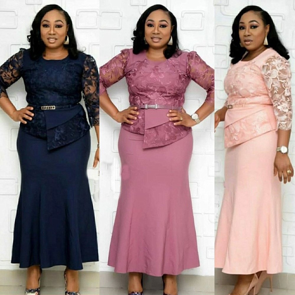 XL-5X international station hot sale plus size women's autumn new lace stitching African women's dress dress