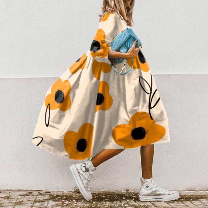 Designer Summer Girls Sweet Loose Clothing Fashion printed Half Sleeve Women's Casual Dress