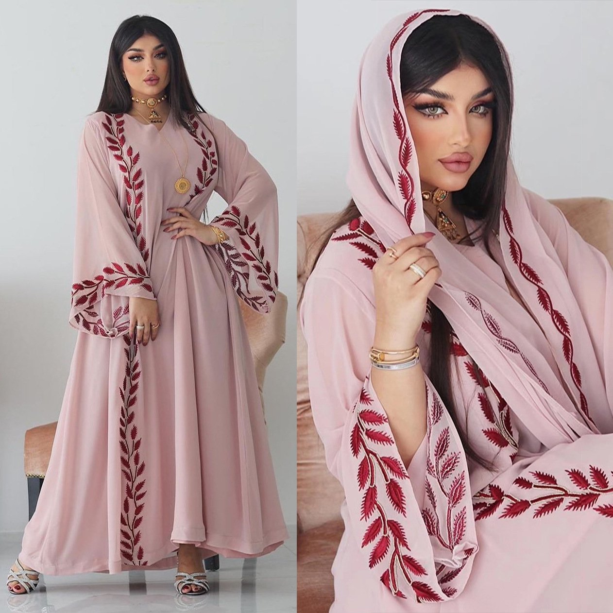 A-25 Abaya Eid Muslim Women Hijab Dress Jilbab Abayas Islamic Dubai Women Muslim Clothing