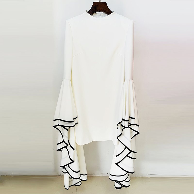 HIGH QUALITY Newest 2023 Designer Fashion Stylish Party Wear Women's Large Ruffles Flare Sleeve Dress