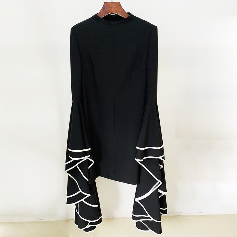 HIGH QUALITY Newest 2023 Designer Fashion Stylish Party Wear Women's Large Ruffles Flare Sleeve Dress