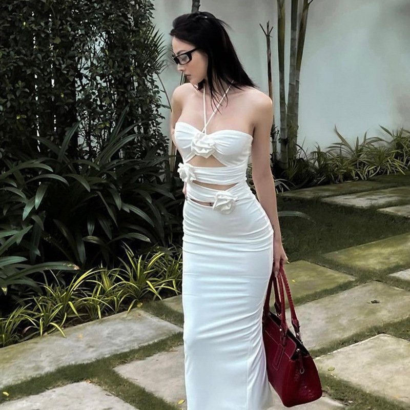 New Model Rose hollow long tight strapless dress y2k vintage dress for women ladies long tight dresses