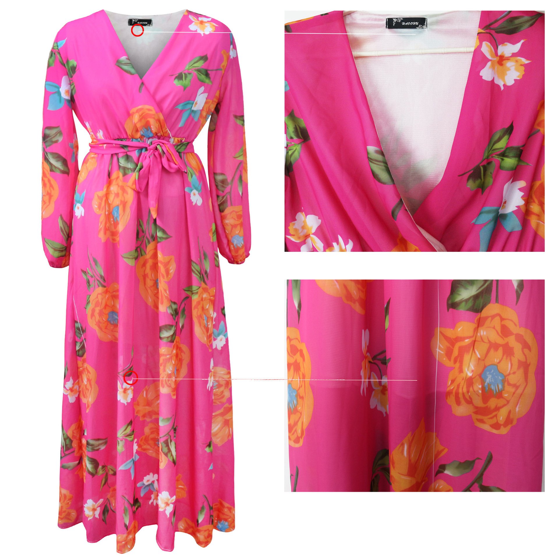 Oem Plus Size Women's Clothing Casual Beach Chiffon Flower Print Flare Dress Plus Size Women's Dresses