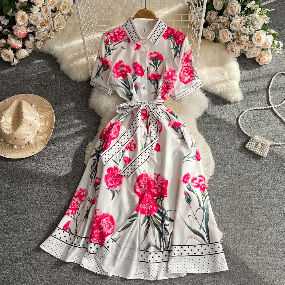 Wholesale 2024 summer hot sale retro short sleeve breathable women's casual dress elegant chiffon casual dresses