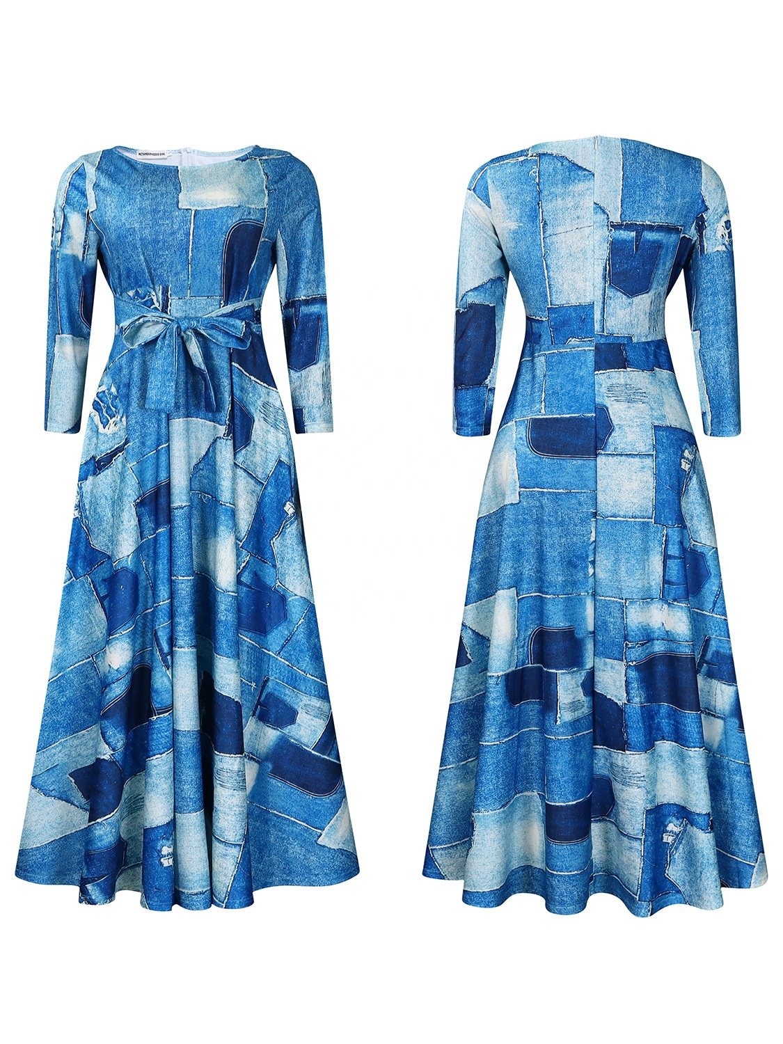 latest style African printed dress women's crew neck sleeve African casual dress African A-line dress