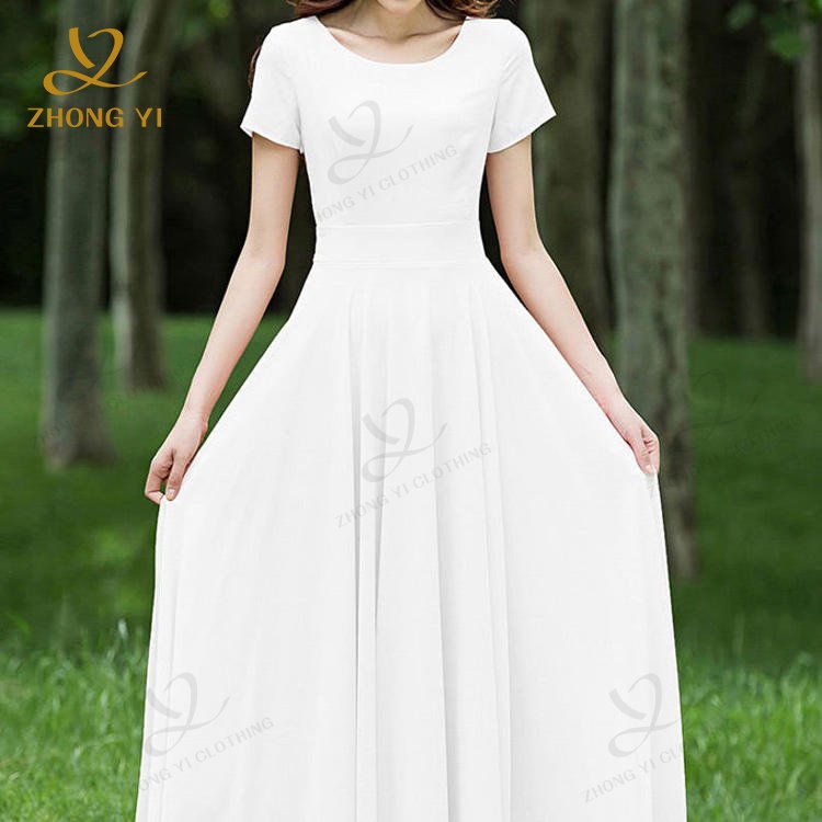 OEM ODM Apparel Custom Women Lady Elegant korea Style Solid Color Plus Size Pleated Short Sleeve Flower Long Maxi Casual Dresses