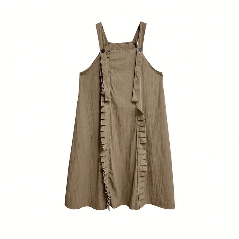 European and American retro patchwork ruffled design strap dress 2024 Summer new loose slimming and all-matching dress