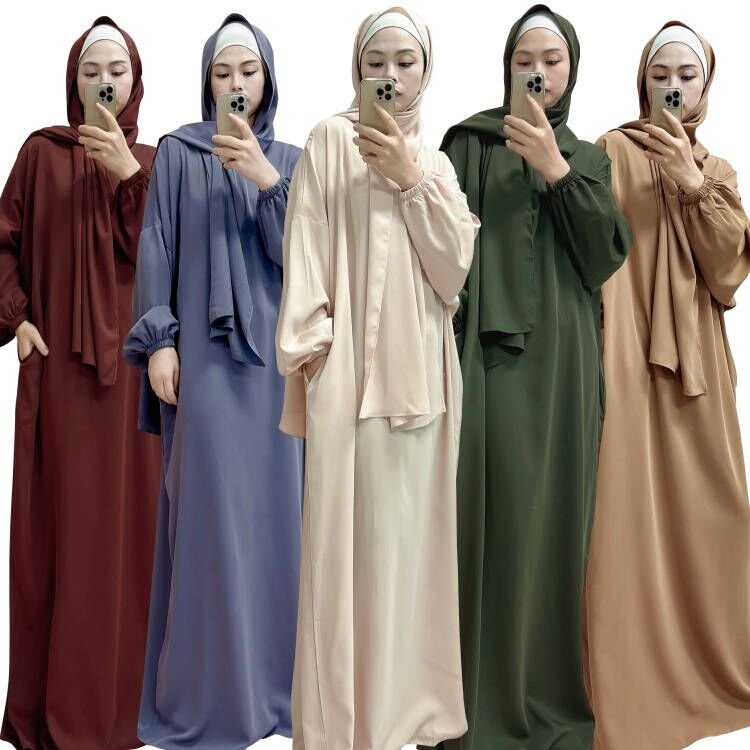 2024 Custom Abaya Manufacturer Hot Sale Designs Daily Wear Nida Plain Women Abaya With Attached Hijab maxi dress ladies muslim