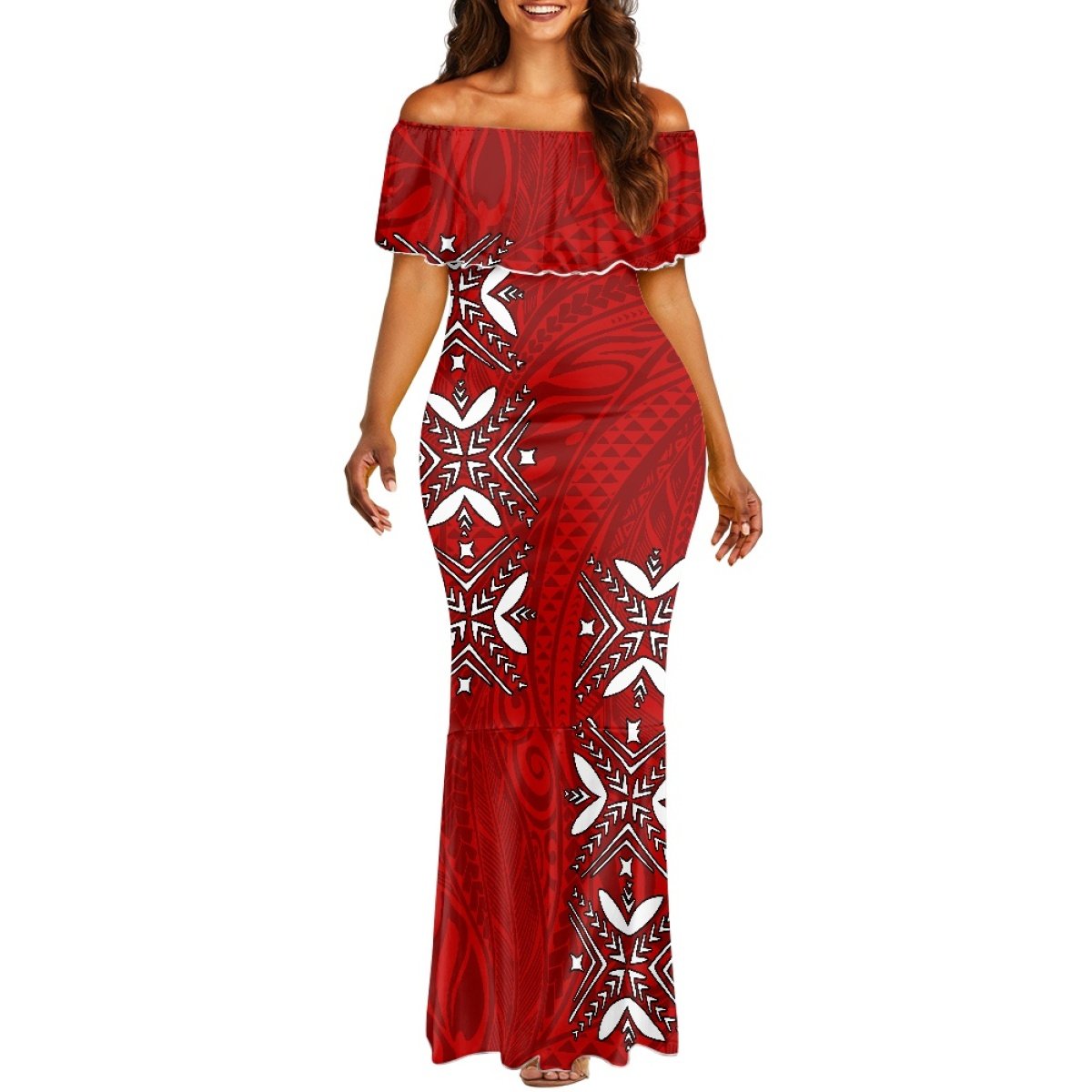 Wholesale Polynesian Elei Tribal Design Custom Personalized Fashion Pacific Island Pattern Long Skirt Plus Size Women's Dress